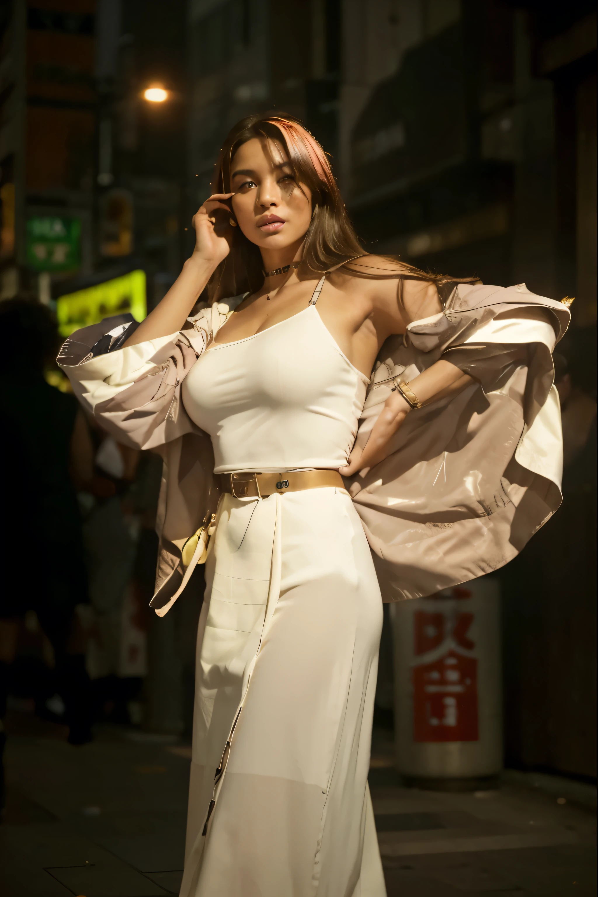 (Best quality, 8k, 32k, Masterpiece, UHD:1.2) "Transform the setting of the picture into Shibuya, Tokyo at night. Illuminate the scene with vibrant neon lights, casting a colorful glow over the bustling streets below. Showcase the iconic Shibuya Crossing, teeming with crowds of people hurrying to and fro. Capture the energy and excitement of the city at night, with dynamic lighting highlighting the urban landscape and creating a sense of grandeur and intrigue."
