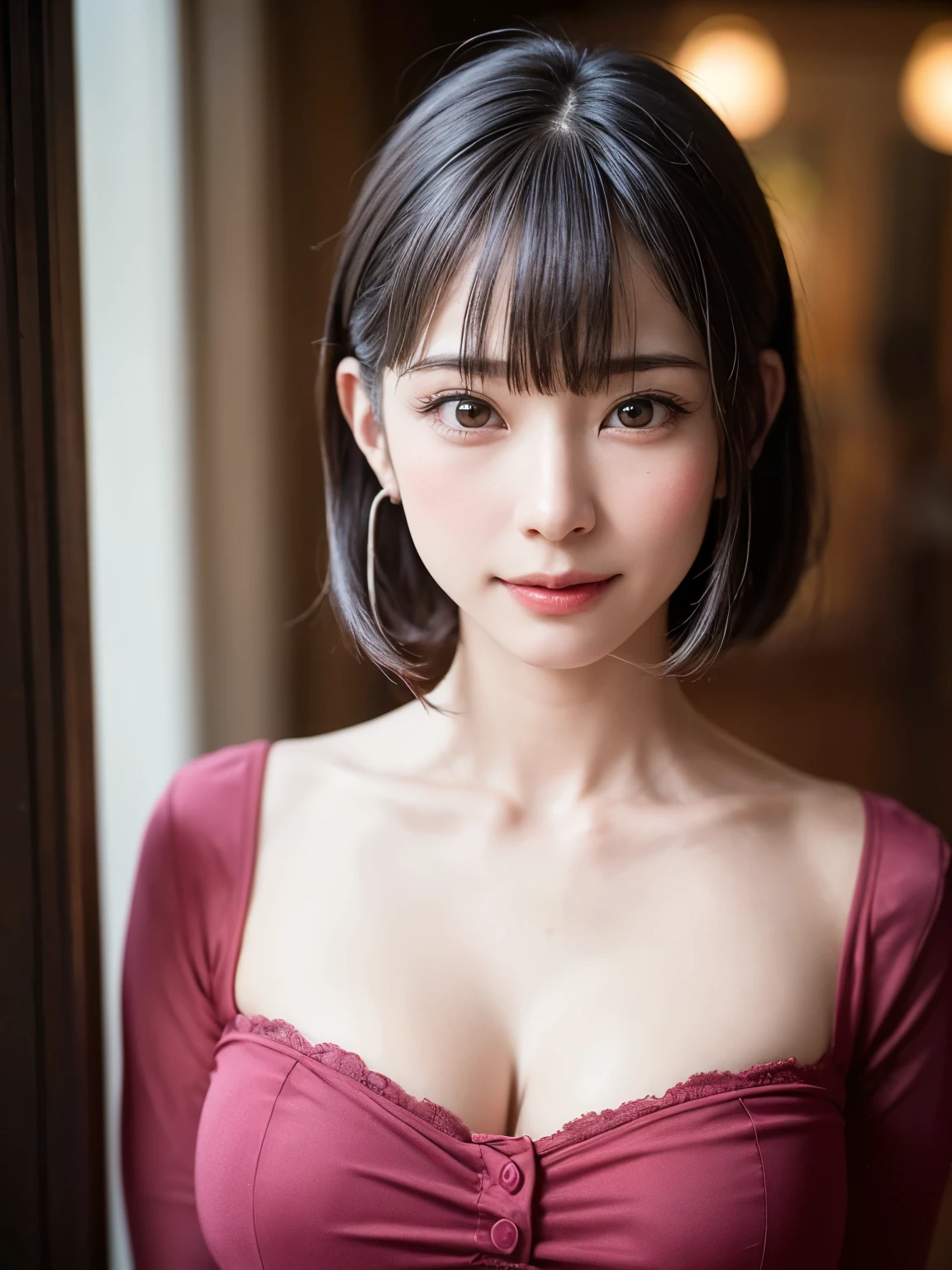 (software:1.8、masterpiece, highest quality),1 girl, alone, hyper Realistic, Realistic,Realistic, Looking at the audience, Light brown eyes:1.4,Brunette Short Bob Hair with highly detailed shiny hair, Brightly colored winter clothes, Lepangas:1.4), Outdoor, Mouth closed, Upper Body、big chest eye、eyelash、{Hugeな|big chest|Hugeなな|Mega} whole :2, chestの谷間:2、(((big chest eye、Short Bob Hair、Highlights from Students、Looking at the audience、She is very beautiful and cute、Show me your ears、Long neck、smile、Close your mouth and smile、Bangs and beautiful teeth)))、Ideal body type、（Norway covered in snow in winter）、美しいLong neck:1.4、(({Huge|big|Hugeな|Mega} chest, chestの谷間:2、Upper Bodyは服を着ていない:1.6))、(((Portraiture:2)))、Perfect Anatomy