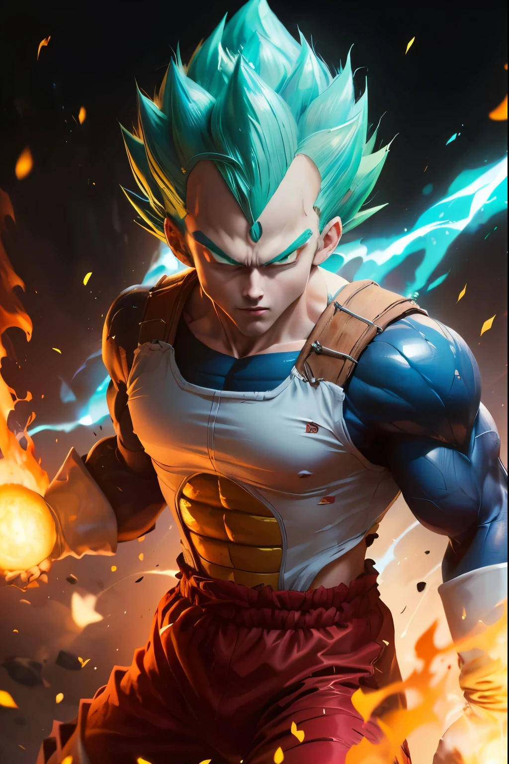 Close-up of the statue of a blue-haired man., character Dragon Ball, Super Saiyan blue, vegetable, HD wallpaper, Goku, a realistic human, with vegetable head hair, prince vegetable, Dragon Ball, Super Saiyan, Gogeta, Dragon Ball, Dragon Ball artstyle, wallpaper 4 k, 4k wallpaper, Dragon Ball z