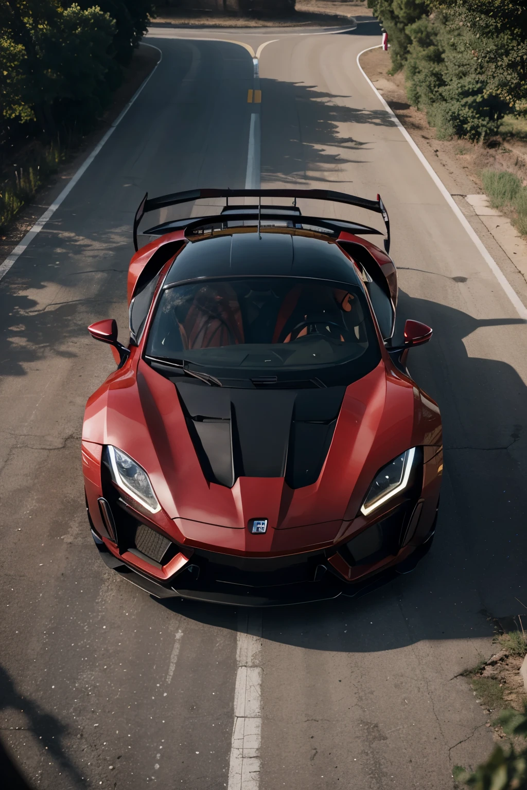 Drone view, lykan red supercar, cinematic, 8k
