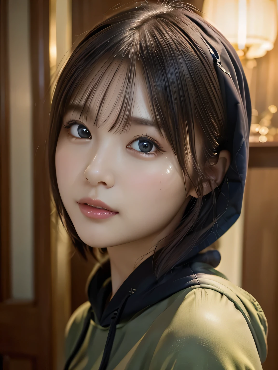 ((highest quality)),(超A high resolution),(Very detailed),(Detailed Description),((The best CG)),(masterpiece),Highly detailed art、(highest quality、8k、32k、masterpiece)、(Realistic)、(Realistic:1.2)、(High resolution)、Very detailed, (closeup-face:1.6), Very beautiful face and eyes, Big eyes, 1 female、Tight waist、Delicate body、(highest quality、Attention to detail、Rich skin detail)、(highest quality、8k、Oil paint:1.2)、Very detailed、(Realistic、Realistic:1.37)、Bright colors, (hoodie:1.3, flare skirt)