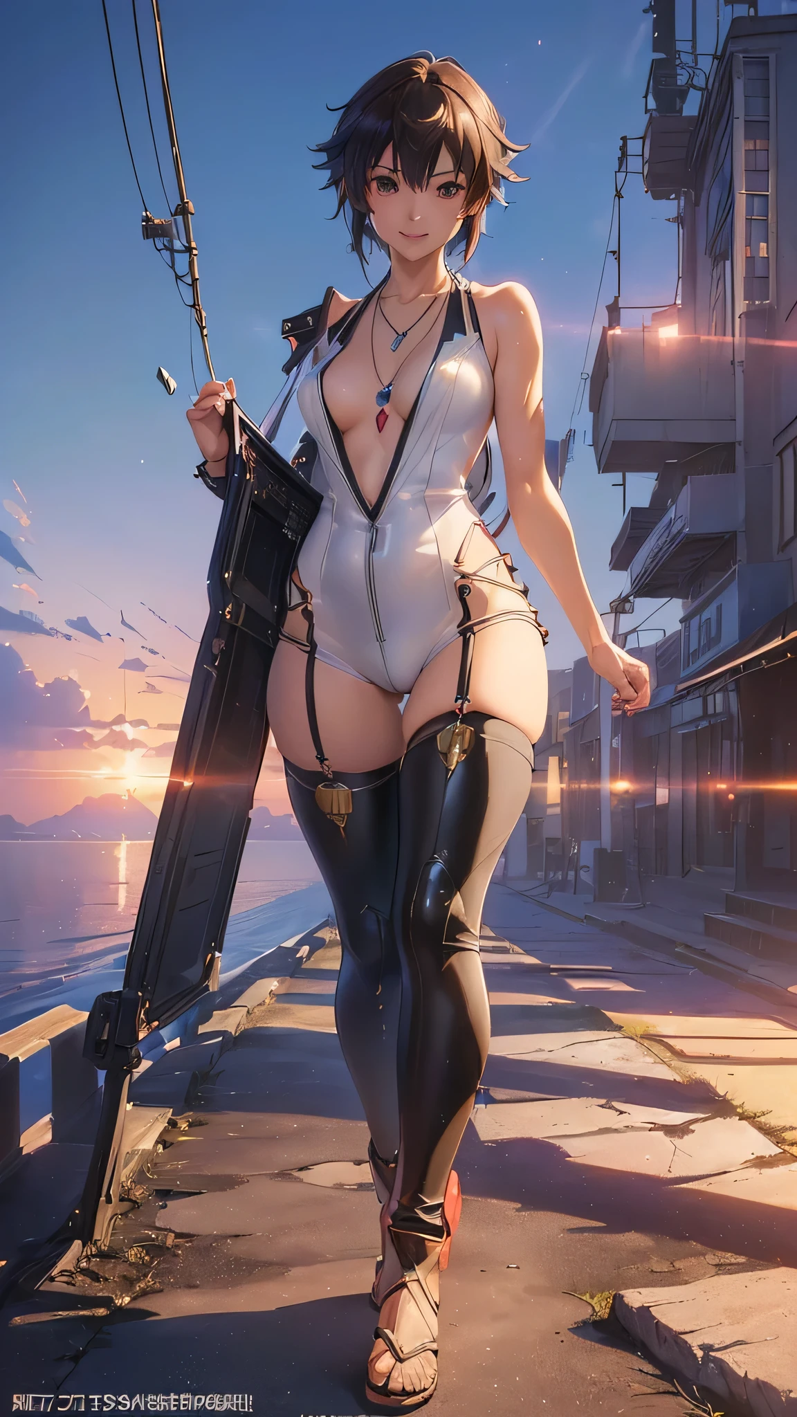 ((Final Fantasy (Yuna), (young girl, , full body, naked body, dark hair, light skin, scarlet lips, smile; black, expressive playful eyes, long eyelashes)). ((Anime girl with brown hair hair and white dress with necklace, beautiful character painting, soft anime computer graphics, realistic anime art, beautiful anime woman, Cyberpunk, futurism, tight jumpsuit, anime girl rendering, Makoto Shinkai and Artgerm, realistic 3D anime style, anime realism style, digital art in anime style, beautiful anime girl)), (style, very beautiful young girl)). ((High quality, masterpiece)).very sexy, 75 % nsfw, 60% nude