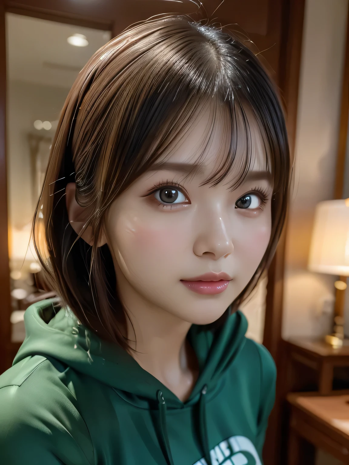 ((highest quality)),(超A high resolution),(Very detailed),(Detailed Description),((The best CG)),(masterpiece),Highly detailed art、(highest quality、8k、32k、masterpiece)、(Realistic)、(Realistic:1.2)、(High resolution)、Very detailed, (closeup-face:1.6), Very beautiful face and eyes, Big eyes, 1 female、Tight waist、Delicate body、(highest quality、Attention to detail、Rich skin detail)、(highest quality、8k、Oil paint:1.2)、Very detailed、(Realistic、Realistic:1.37)、Bright colors, (hoodie:1.3, flare skirt)