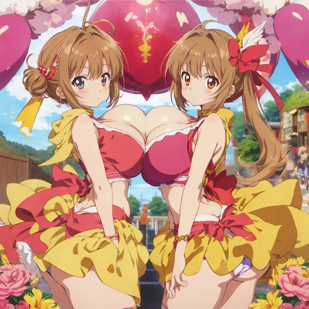 Cardcaptor sakura, anime style, hentai, (enormous breasts, cleavage, cute hips, ass, panties, thin waist), (masterpiece, best quality, ultra detailed), (in Kyoto animation style, ), (official art, delicate, vivid, pixiv art, beautiful and aesthetic, ), 