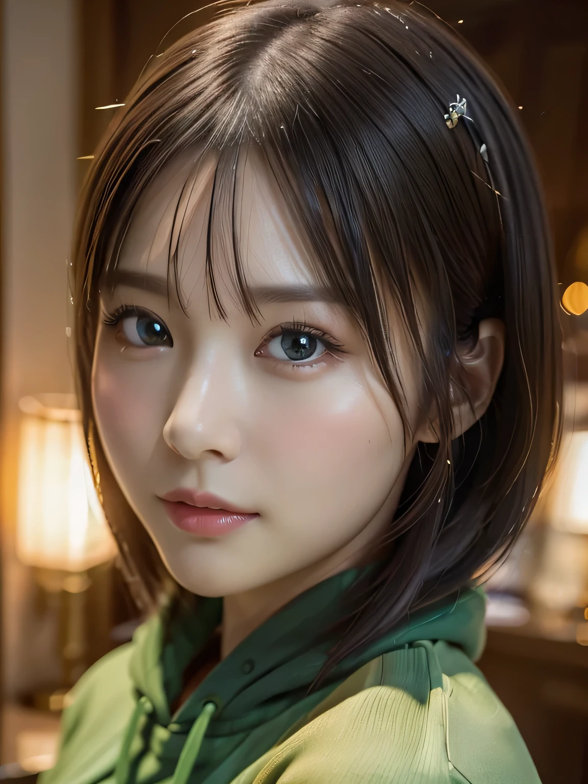 ((highest quality)),(超A high resolution),(Very detailed),(Detailed Description),((The best CG)),(masterpiece),Highly detailed art、(highest quality、8k、32k、masterpiece)、(Realistic)、(Realistic:1.2)、(High resolution)、Very detailed, (closeup-face:1.6), Very beautiful face and eyes, Big eyes, 1 female、Tight waist、Delicate body、(highest quality、Attention to detail、Rich skin detail)、(highest quality、8k、Oil paint:1.2)、Very detailed、(Realistic、Realistic:1.37)、Bright colors, (hoodie:1.3, flare skirt)