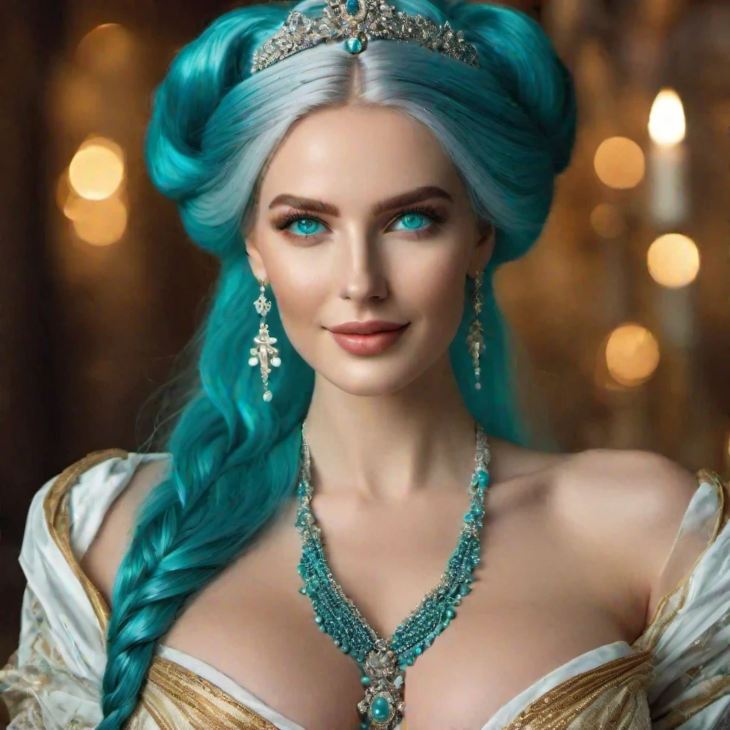 Generate a (hyperdetailed, realistic, Full Body), photo of (Nia, a bright smile), (((turquoise color eyes))), (((long, silky, straight, Ombre blend of shimmering silver and celestial blue hair))), (fair skin:1.4), (((Massive round natural breasts with deep cleavage))), (Massive round natural breasts:1.8), (Greek and Russian mix ethnicity), (hourglass figure, perfect body, NSFW, perfect anatomy, masterpiece, best quality, Fantasy setting). enchanting ensemble as she embodies the archetype of the wise witch for Walpurgisnacht)). Captured through the lens of a Canon EOS 5D Mark IV and Canon EF 50mm f/1.4 USM lens, Absurdres, realistic lighting, (Highly detailed facial and skin texture), (Best quality, ultra detailed, Golden ratio, Masterpiece:1.2), (Theatrical lighting:0.7, Perfect rare face), (Highly detailed skin), skin texture, Pale skin, shiny skin, (thin, large size:1.2), [:(Sharp focus on rare face, perfect eyes:1.2):0.2], (Fit, Athletic, Tall), (Massive round natural breasts).