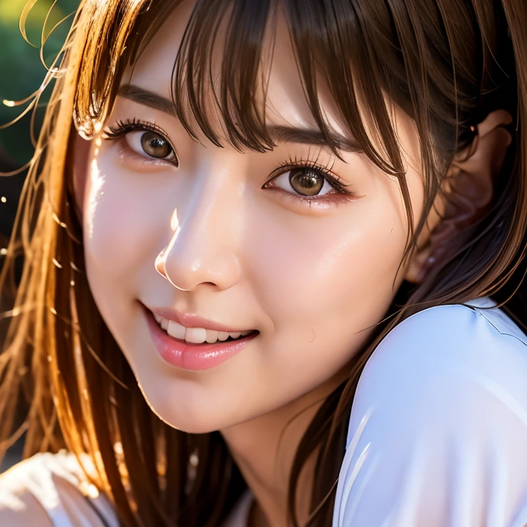 (masterpiece, best quality:1.2), 1girl, solo,
((highest quality)), ((masterpiece)), (detailed), Dressed、(Photo realistic:1.4)、(Ultra Realistic:1.4)、(Realistick:1.3)、 (Smoother lighting:1.05)、(映画の照明Improvement of quality:0.9)、32k、Sexy、 One girl、19 years old、Realistic lighting、Backlight、Facial Light、Ray-tracing、(Bright light:1.2)、(Improvement of quality:1.4)、 (highest quality real textured skin)、Beautiful Eyes、Detailed painted face、(Microscopic pores)、 (tired, Sleepy and satisfied:0.0)、Close-up face、T-Shirt、smile、Slightly sharp face line、 (Improve your body line mood:1.1)、Glowing Skin、actress、Korean Idol、Nogizaka Idol、Gravure idol pose、 Face width：Face height＝1：1.46、 肌の光の反射を適度に抑える、 「Length from bottom of nose to center of lips」and「Length from center of lips to tip of chin」but「1：1.7」Ratio of、 (8k、RAW Photos、highest quality、masterpiece:1.2)、Professional photo、(Realistic、フォトRealistic:1.37)、Human face、Normal eyes、 Tabletop, very detailed, super detailed, High resolution, Natural color lip,Random Situation,Slender body,Narrow Face,Background Blur,