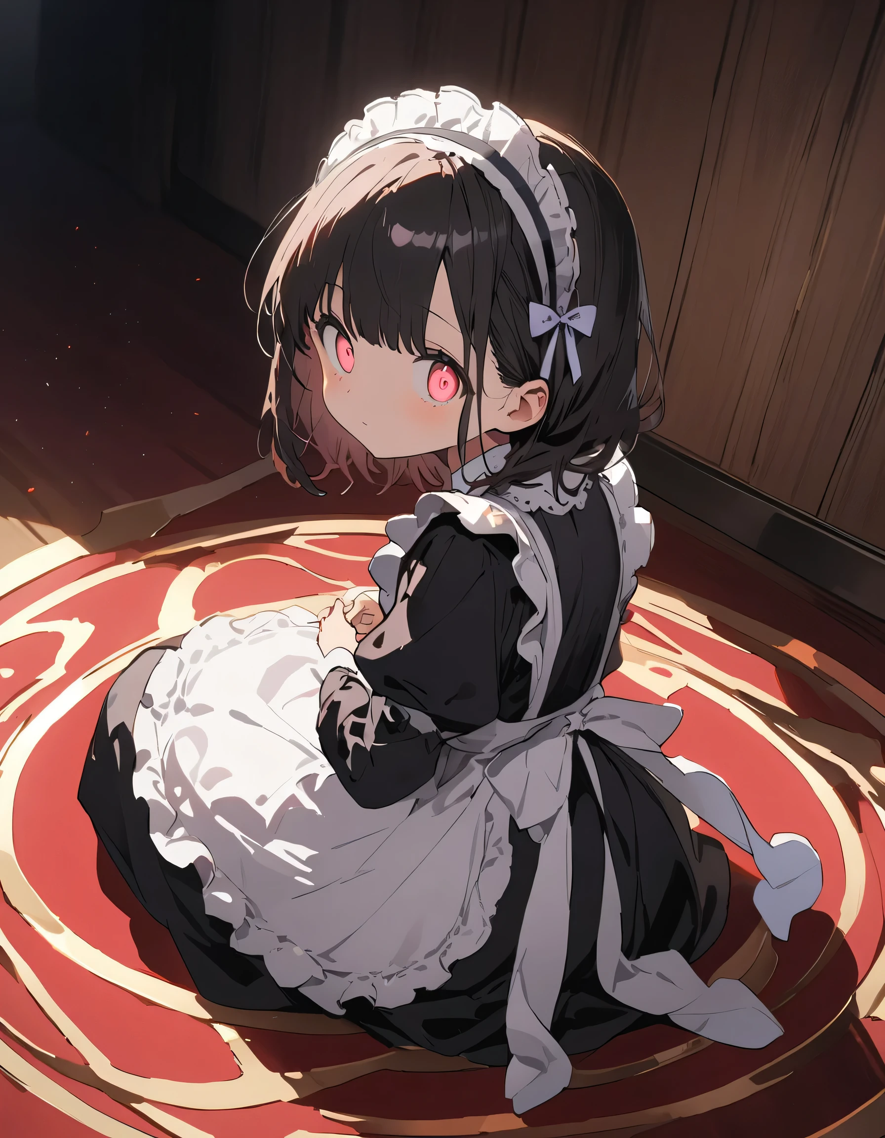 Long black hair , Wearing a maid outfit, Kneel, Preparing for afternoon tea, Cute 2D, background backlightHD 、(highest quality、masterpiece、High resolution、detailed)、anime style、Flat Style、(Shining Eyes、Beautiful Face), BREAK,1 girl、extremely detailed、(The Shining), Best lighting, Best Shadow、High saturation,Dynamic Angle、anime