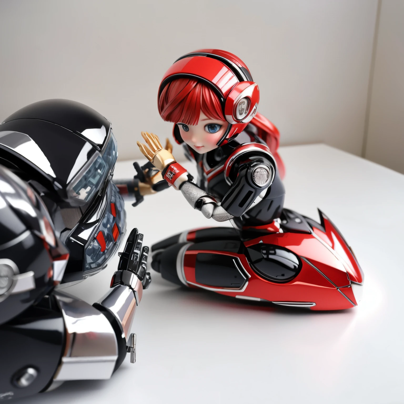 Realistic、Photo of a collaboration between dolls and robots、Comical pose