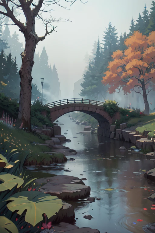 (best quality,8k highres,ultra-detailed:1.2),analog style,chroma V5,cyberpunk,grand river image, trees on both sides,small waterfall,thick mist,award-winning photography,chromatic aberration,detailed, vivid colors,blooming,Monet style,Pissarro,Sisley,trending on Artstation,featured on CGSociety,art:mid-journey