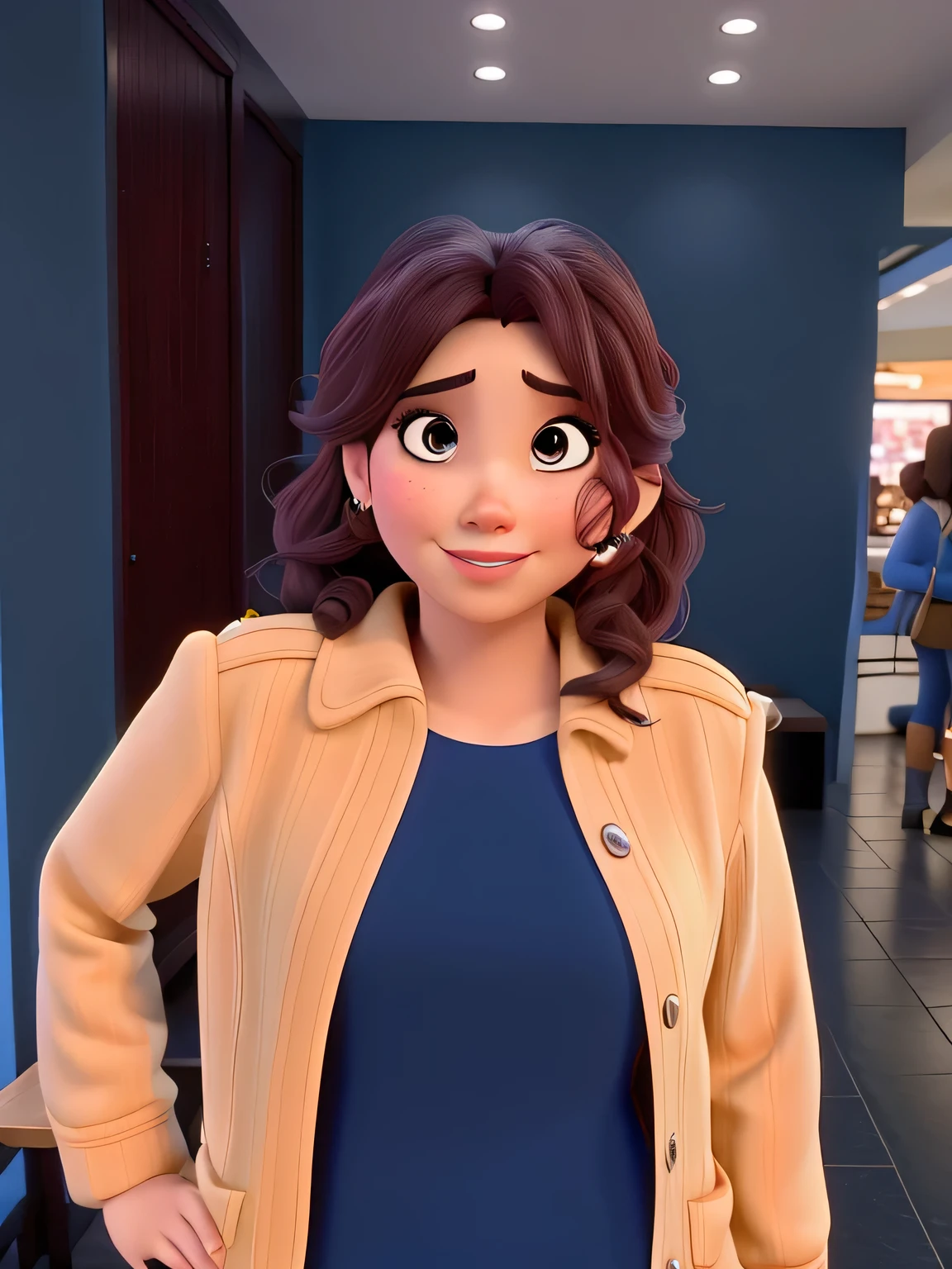 essa mulher, no estilo disney-pixar, olhando para camera, alta qualidade