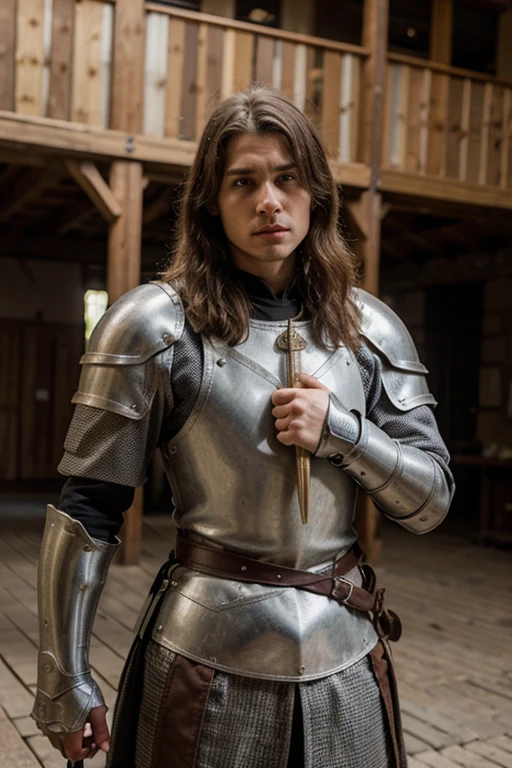 A medieval male knight with a bow 