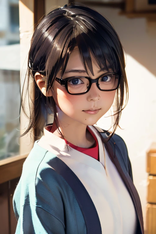 (masterpiece, highest quality), One Girl,  Satou, Satou, Glasses, 赤いフレームのGlasses, Sailor suit, Satou, Glasses, 赤いフレームのGlasses, 