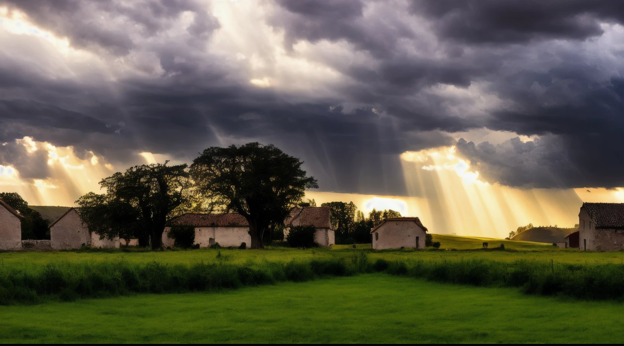 Medieval village, Pasture, An approaching storm and some rays of light