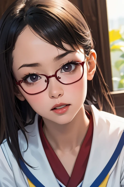 (masterpiece, highest quality), One Girl, Satou, Satou, Glasses, 赤いフレームのGlasses, Sailor suit, Satou, Glasses, 赤いフレームのGlasses,