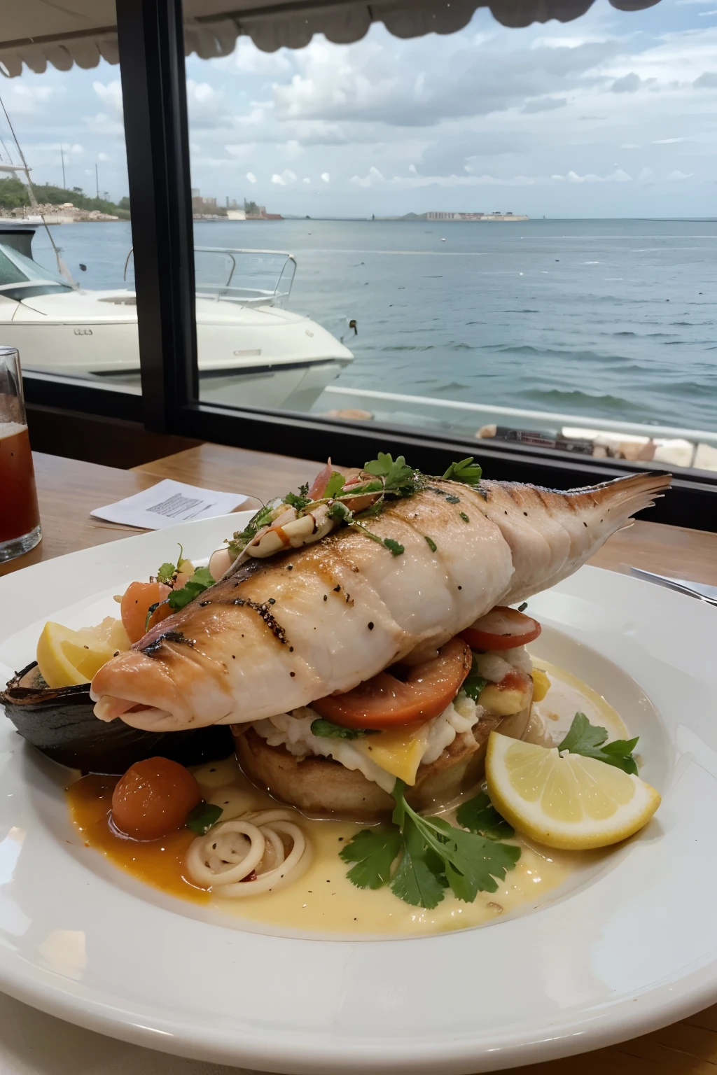 restaurante de comida peruana marina con tematica de mar, pesca, barcos y con pesceras.