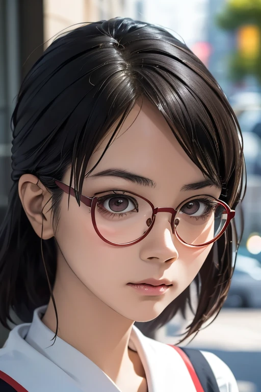 (masterpiece, highest quality), One Girl, Satou, Satou, Glasses, 赤いフレームのGlasses, Sailor suit, Satou, Glasses, 赤いフレームのGlasses,