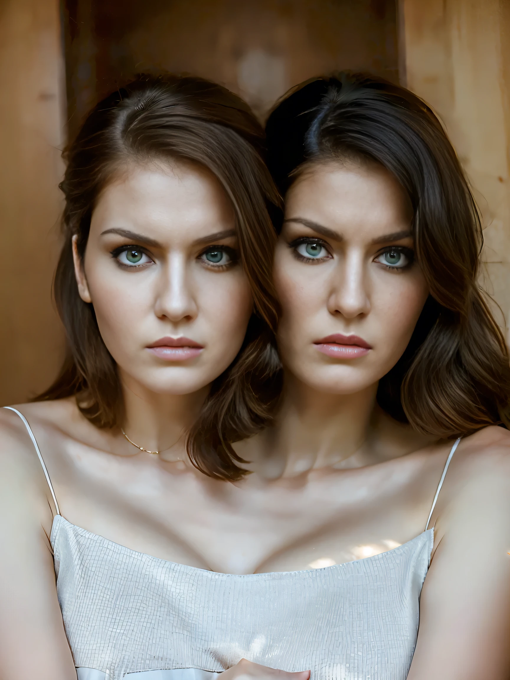 (2 heads:1.5) high quality, best quality, photo realistic, beautiful photo, 25 years old woman, y, beautiful women, different hair styles, different personalities, big eye lashes, pale skin, annoyed, looking away, crossed arms, angry, hate each other, having an argument