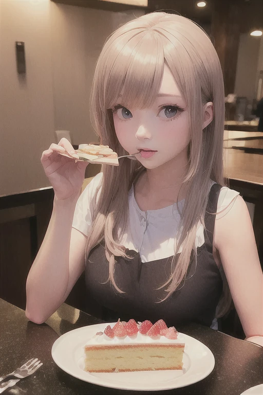 Girl eating a whole cake, hyper Realistic Anime, Real life anime girls, Realistic Anime, a Surreal , Realistic - Anime, Realistic Anime 3 d style, photoRealistic Anime, Surreal , Anime Food, Ultra-realistic photo of a whole cake, Realistic young anime girl