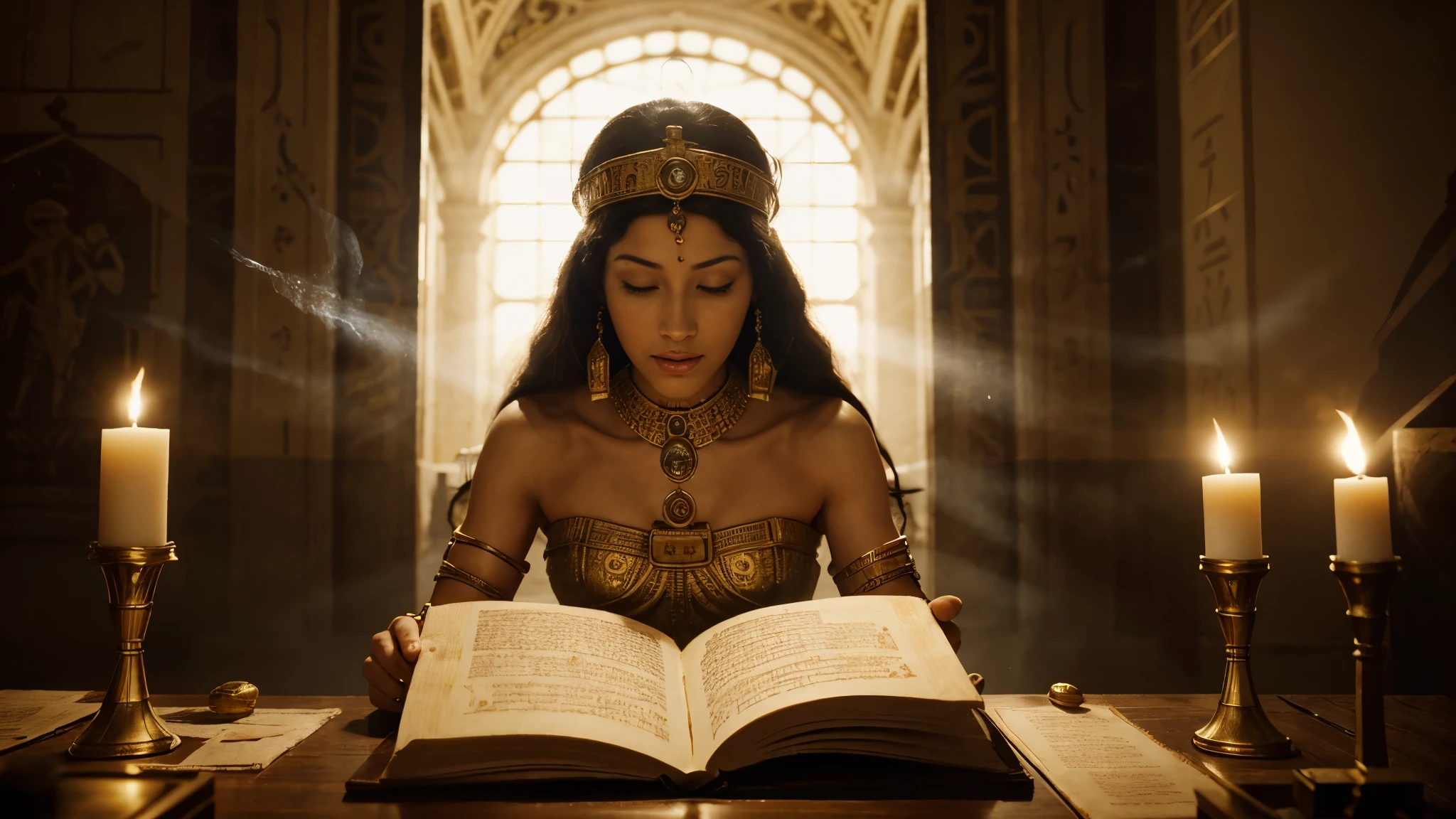 cinematic historical picture, ultrarealistic face, An illustrative scene inside a royal archive where scribes are burning papyri and scrolls that mention Akhenaten or Aten. This deliberate destruction of written records is part of the wider effort to erase Akhenaten’s reforms and religious changes from historical memory