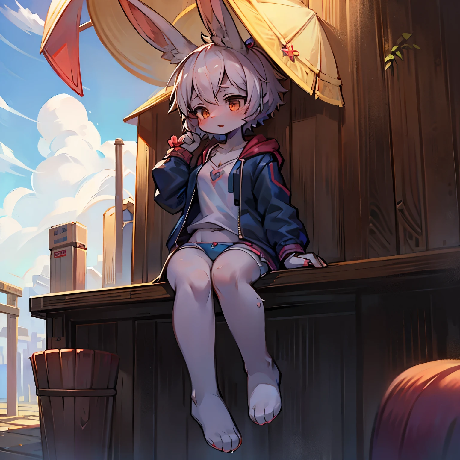 Bunny Girl,Furry women,Sickly,Cute appearance,Short stature,Characteristics of three-year-old girls,Summer short sleeves with jacket,underwear