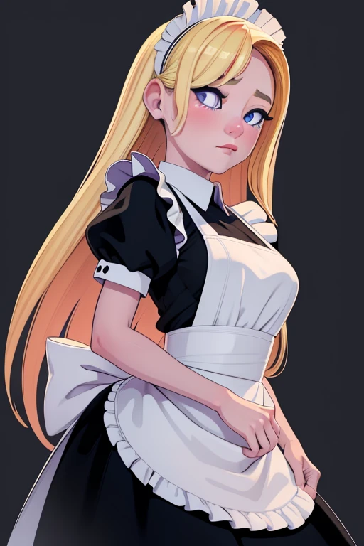 1girl, solo, long blonde hair, amber colored irises, maid, masterpiece, best quality, highly detailed