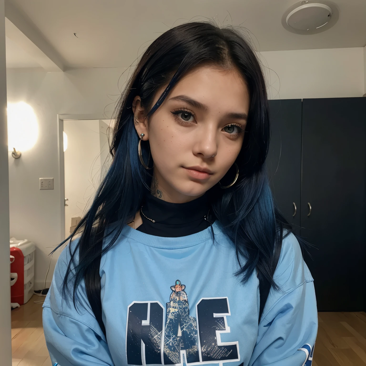 Make a -yeld giwith piercings, mechas roxa e azul no cabelo