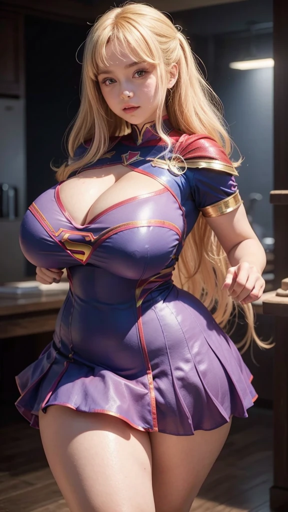 Mulher fofinha, corpo fofo, seios grandes, vestido fantasia de Supergirl,ultra realista, anime 3D, (chubby:1.3), (huge breasts:1.3)