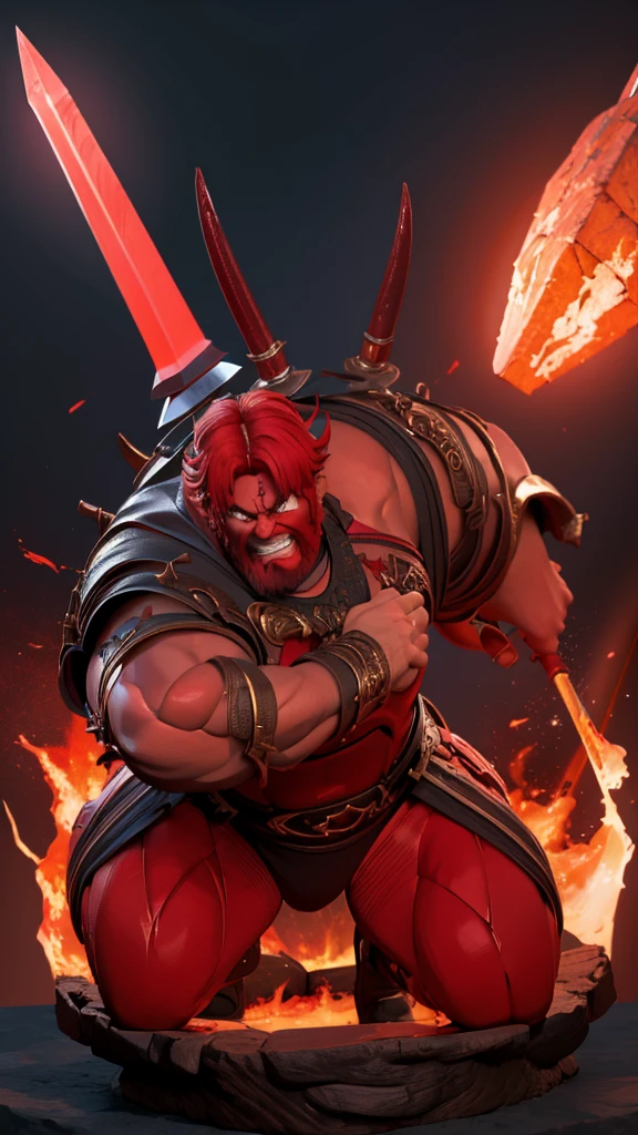  Create a hell sword that is capable of destroying a planet a red and black sword with an evil aura around it, com um homem com asas e musculoso segurando ela 