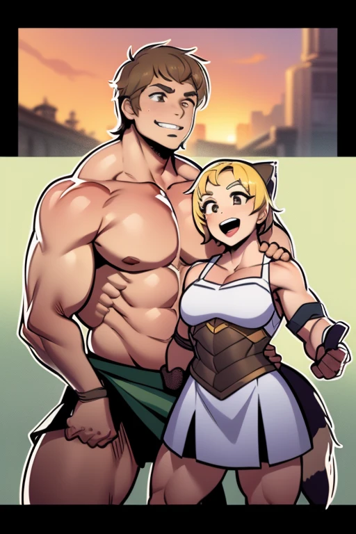 cover page, highres, top quality, best quality, paid reward available, unparalleled masterpiece, perfect artwork, absurdres, High-quality illustrations, watercolor, soft color, love story of human girl and giant Werewolf, love romance, pair, Height difference, Physical difference, perfect anatomy, smile, joyful, play with, smile, happy,,