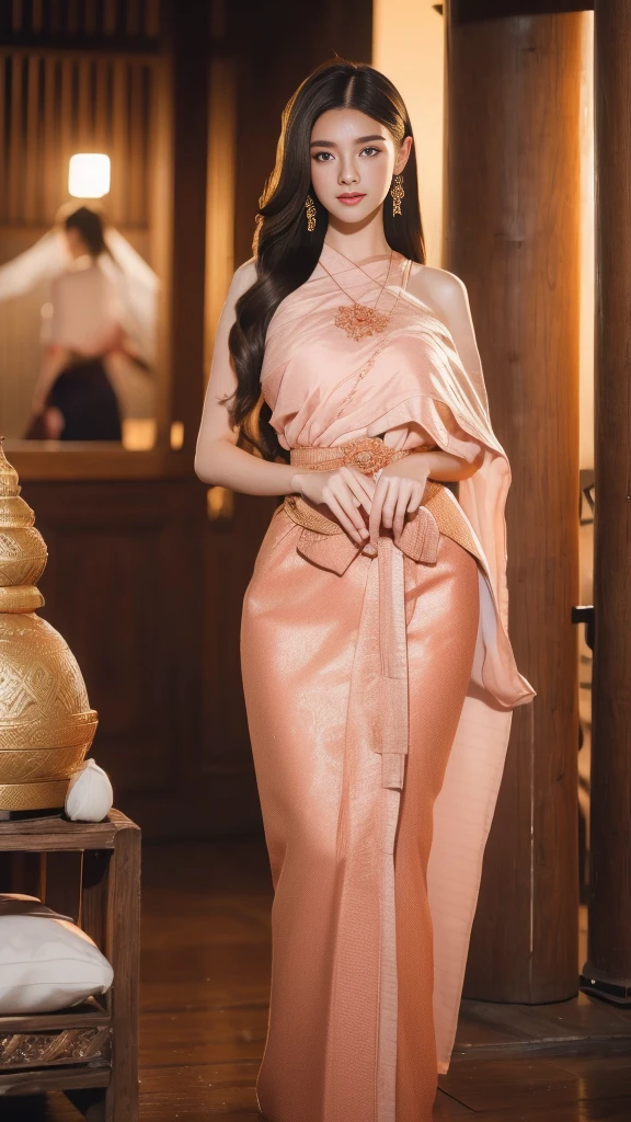 Beautiful girl with three meter long hair, Her hair was as long as her buttocks.., black hair, long hair, Beauty that comes from long hair, Soft and fluffy hair, My hair is very thick.., Lips are very red..., like full body, big breasts, big tits), beautiful body, Bright skin, White skin aura, pinkish white, (sexy, wet body, Wet hair), (Dynamic posts, Incredible view), (blessing, no clothes, Look at that pussy...., see nipples), Take off your clothes., dynamic gesture), elegant, personal, ((The ultimate beauty of Japan))、mature、beautiful facial features、(Big eyes:1.3), detailed lips, Beautiful eyes without details, Double eyelids, Long eyelashes、(big breastsโต, big breast, A gigantic rift, big breastsที่ใครต้องมองดู), (curve), Chapped lips, Beautiful orthodontics, red blush, A mesmerizing gaze、seductive smile, short brown bob, Masterpiece,( Long legs,Long legs),best quality,hyper detail,Enlightenment,Fine, detailed eyes and a detailed face.) allure:brown hair,(long hairมากกว่าสองเมตร, long hairที่ดึงดูดสายตา, ความงามที่มาจากlong hair), natural makeup,Random color clothes, round chest,looking at the audience,single,A MILF with a perfect body, Excellent lighting composition, Excellent light and shadow quality, little jewelry, Frayed clothes, The dress is not finished yet., not properly dressed, dynamic post, amazing gesture, professional, Skirt falls off, Few pieces of clothing, Body Reveal, big breastsพิเศษ, Dressing according to Thai tradition, The abdomen is white and smooth., , big breasts, Stand tall, thai architecture, Thai ancient house