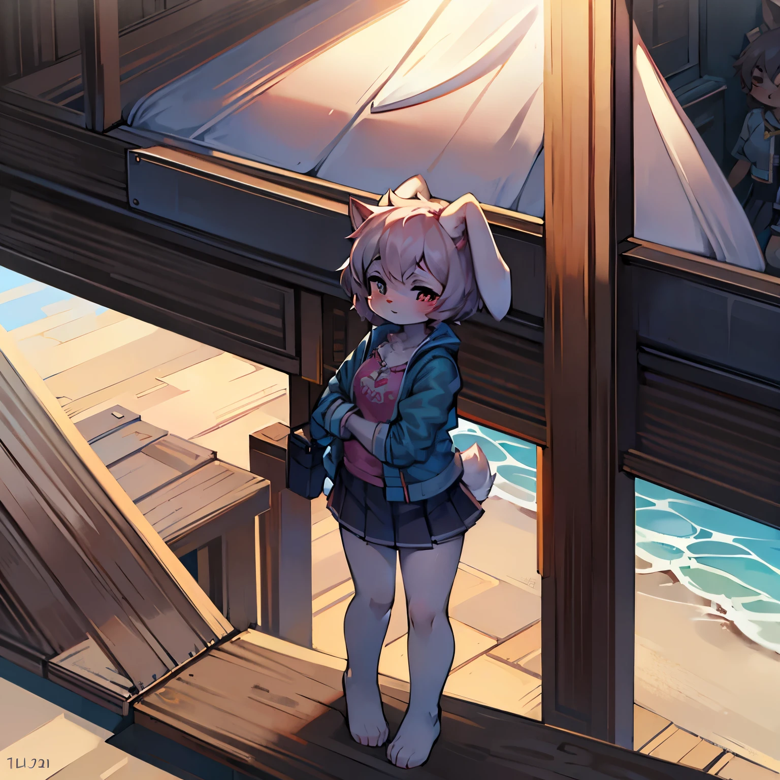 Bunny Girl,Furry women,Sickly,Cute appearance,Short stature,Characteristics of three-year-old girls,Summer short sleeves with jacket,Short skirt