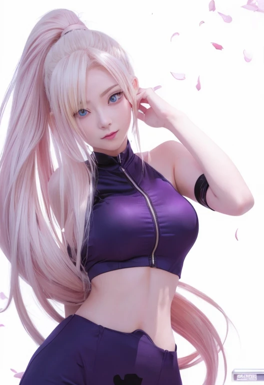 beautiful girl with yellow hair and blue eyes in front of a camouflage background, yamataka ino, ino yamataka,yamataka ino in slug sage mode, from naruto, pink iconic character, yayoi kasuma, ino petals around her, sakimi chan, hinata hyuga, as an anime character, with yellow hair, ino yamataka
