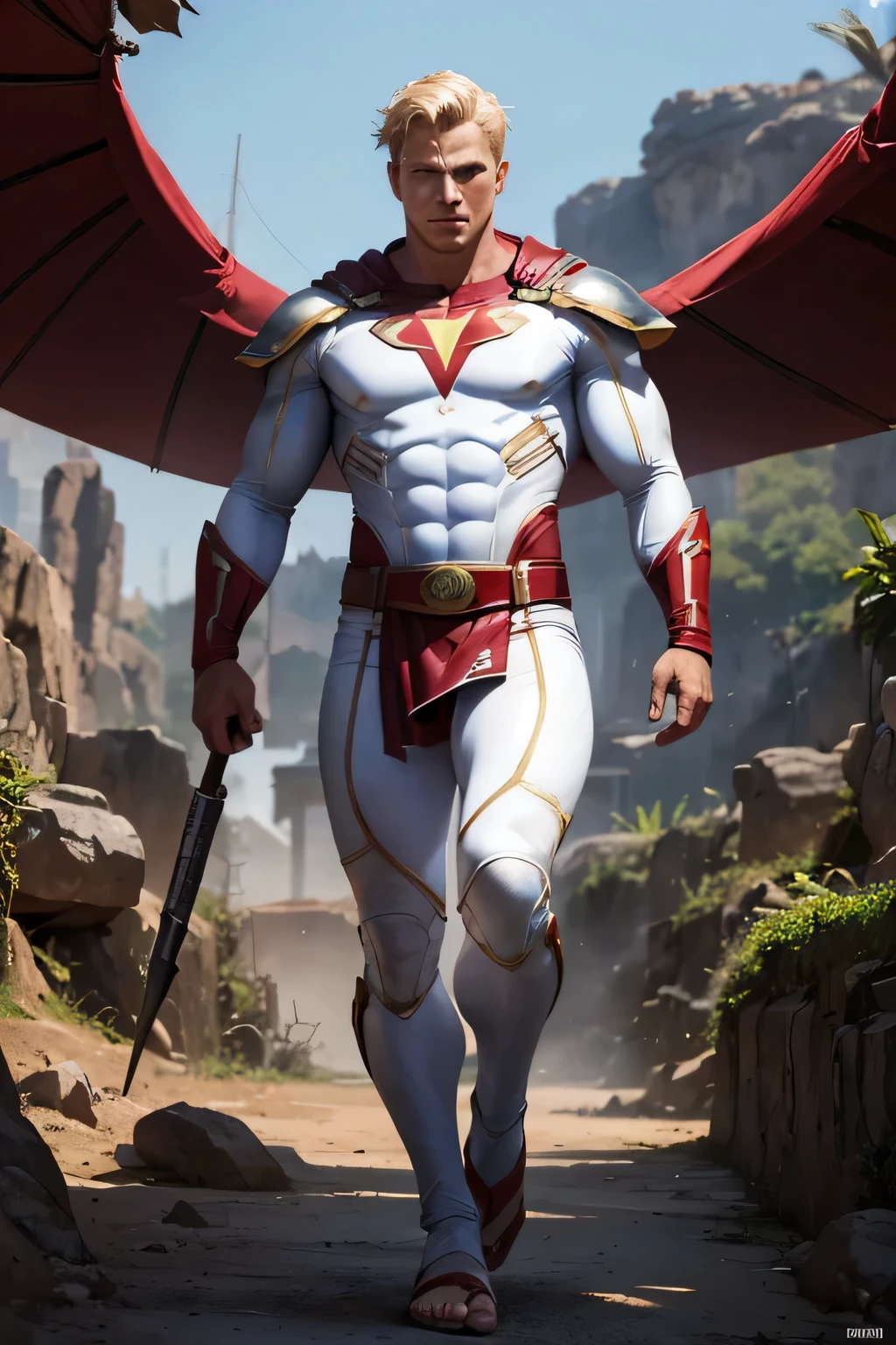 "(melhor qualidade, Altas, realistic:1.37), white MALE superhero with power, tema prata, roupas de cor prata(Cinza) (cor) luz emitida pelos olhos dela, trunk, hands, and feet, cores vibrantes, Pose forte e confiante, Dynamic background"