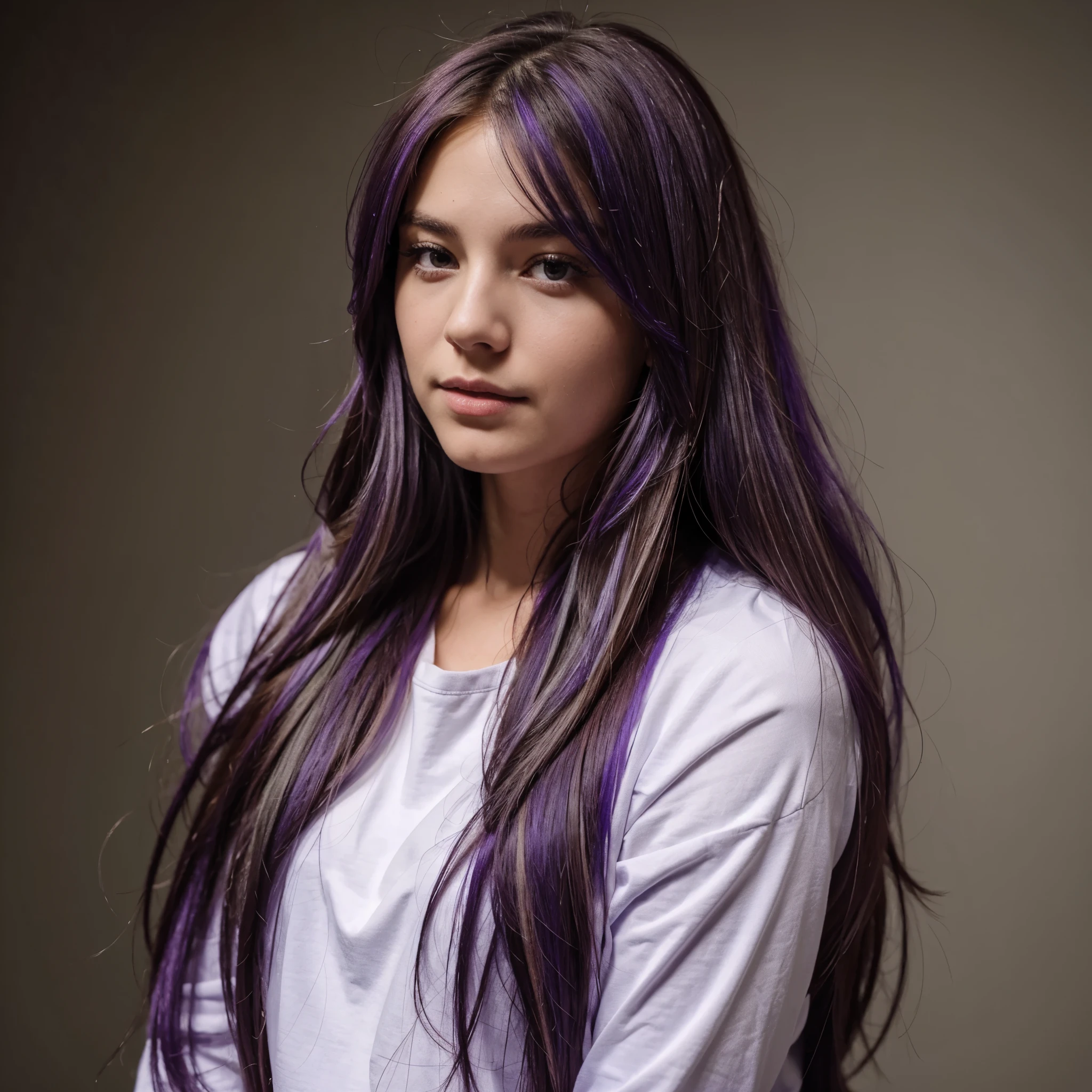 Emily is a girl with long hair and purple highlights.