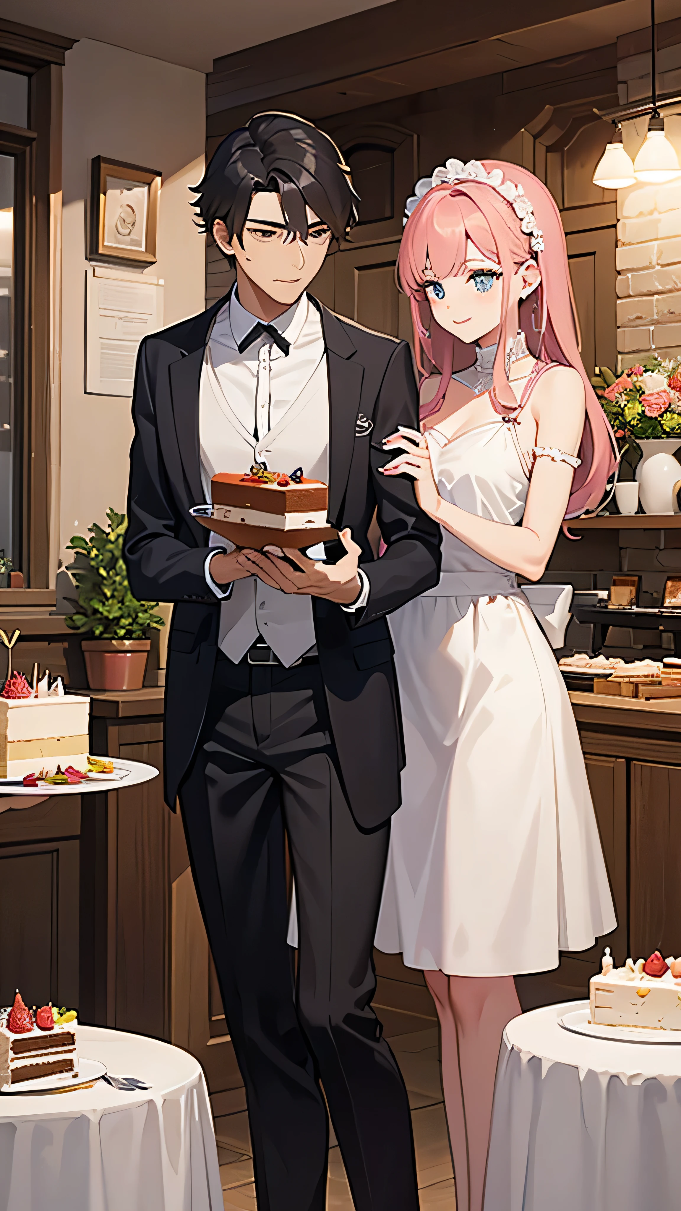A man and a beautiful girl are enjoying cake