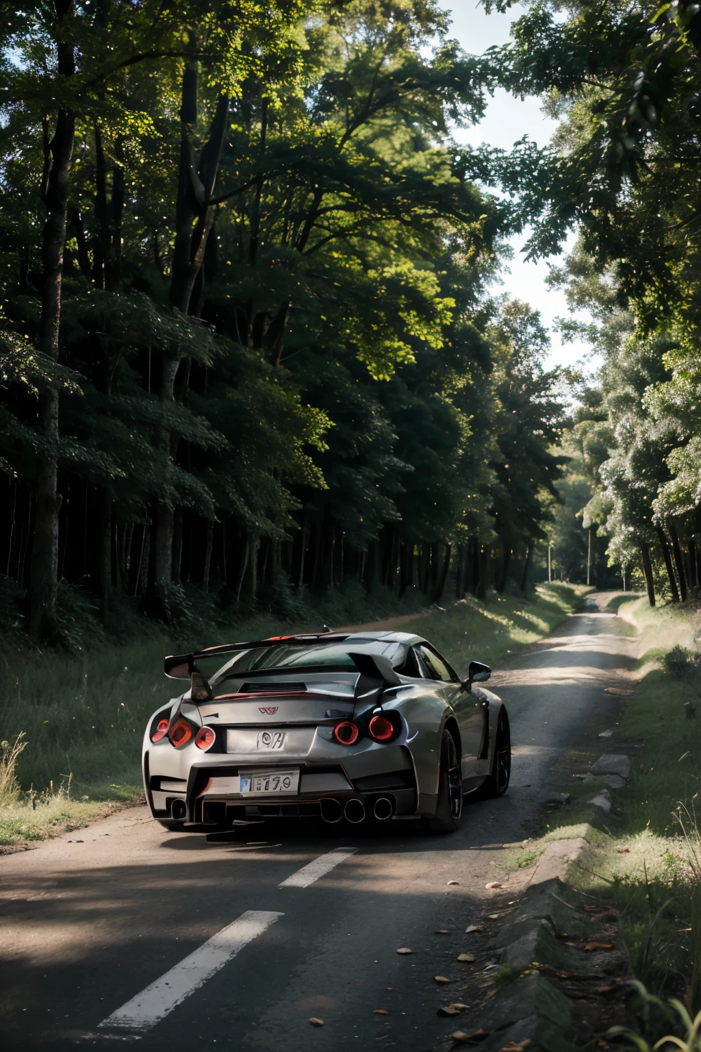 fondo de pantalla para PC de un Carro GTR en un bosque atardecer