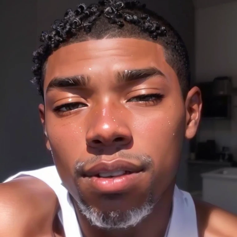 a close-up of a man with a shaved head and a white blouse, in style of Tyler mitchell, photo in style of Tyler mitchell, foto de perfil, man has black skin, Aaron Brooks, imagem de perfil, taken at the beginning of 2020, raytrayced, Tyler, Brandão, 😭🤮 💔, sim, oferta, lindo rosto detalhado