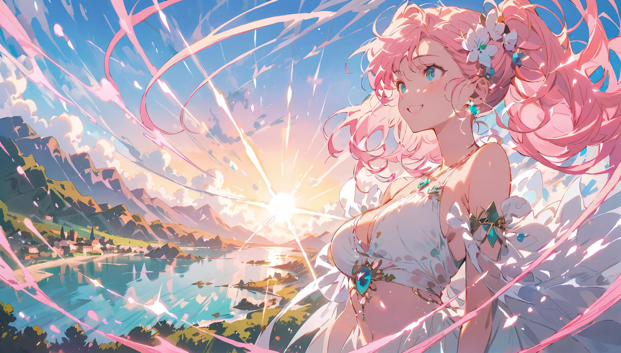 Every woman!!!,extrusion,Standing!!!,look up,Big breasts!!,Complex scenes!!!,Lots of details!!!,Super high quality details!!!!,Unobscured!!!,Vast!!,whole body!!,leg,a faraway place!!!,Mountains and Rivers!!