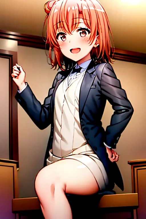 ((highest quality)), ((masterpiece)), (be familiar with), Perfect Face, indoor, Bedroom, Watching the audience,
One woman, Yuigahama Yui,
Open Mouth, Ecstatic expression, blush, smile,
Small breasts, Flat Chest, Young Girl, , , Girl,
Short Hair, Salmon-colored hair, Salmon-colored eyes, Side Pony,
Leg spread,