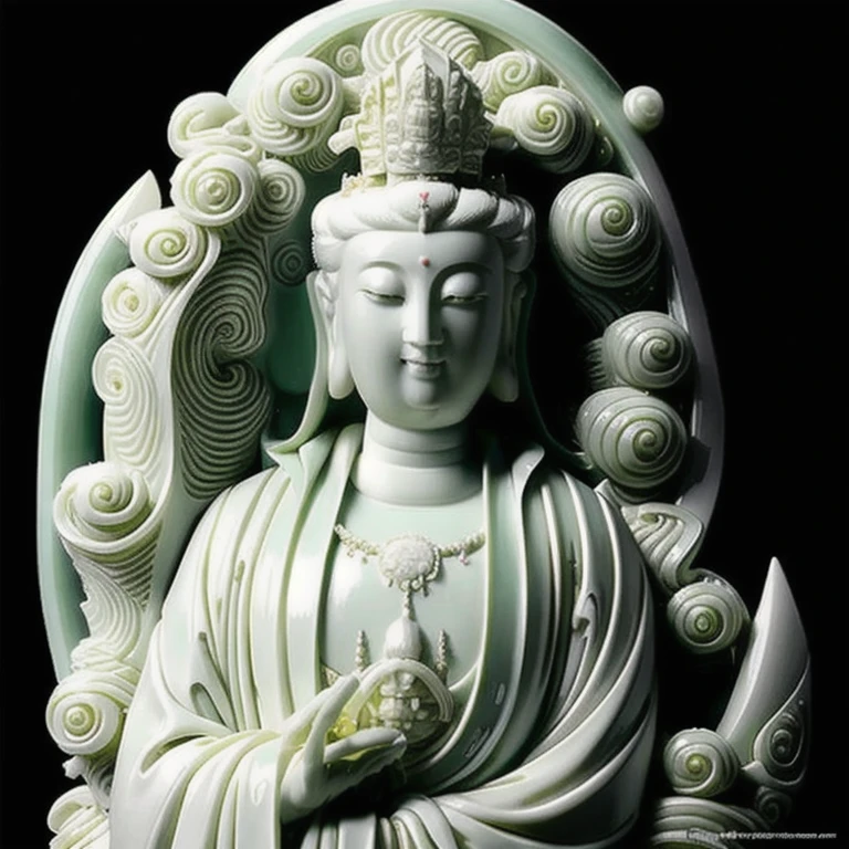  statue of thousand hands guan yin made of jade and jewelry, crystal clear and shinning, beautyfull  face, many hands, detailed hands,  floating red ruby lotus , full body, masterpieces, super detail, epic composition, ultra HD, high quality, extremely detailed, official art, unified 8k wallpaper, Super detail, 