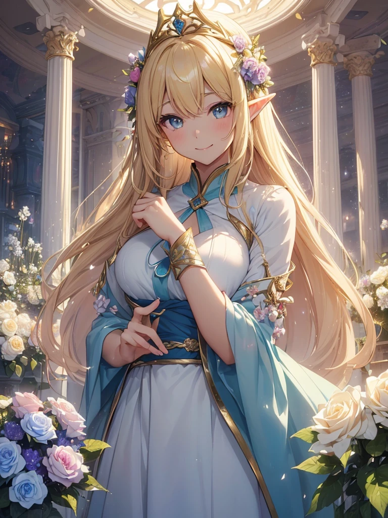 最high quality、1girl ELF
NP: worst quality ,flower fractal art,
rule of thirds composition,
beautiful glow,
romanticism,White roses、
the most beautiful form of chaos, various colors, entangled flower, Particle,magical gentle light,smile,sexy,Image quality、masterpiece、Beautiful Face、Super beautiful elf girl((22 year old office lady with big breasts、Bust 90,Beautiful long ironed hair、blonde、height: 165cm。、sexy、Esbian、Beautiful tiara、Night with a glass、high quality、美しいart、galactic creation、background((星nullスキー)))、ビジュアルart、Written boundary depth、、Elf Ears、、Lightのmagic、universe、Happy smile、穏やかなLight、Elven Forest、elegant、ticker beautiful decorative、((沢山の白薔薇のflower束美しい包装))、((白薔薇のflower束を持つ))、magicのflower、光を作るmagic、Light、Earth、 null、Beautiful dressy、Beautiful dress、table、giant galaxy、myth、art、、sexy、A kind smile、wonderful、舞い散るflowerびら、Spectacular landscapes、Beautiful Landscape、universeのmagic、magicのLight、Fantasy、flower、super REALITY、magic、universeを飛ぶ、、Grow Fantasy、、mysteryのLight、Byzantine、Art Nouveau、Elven Nation、 たくさんのflower、、art、art,mystery,Ultra-high resolution,magicalgentle light,sexy、Marble pillar、golden decoration