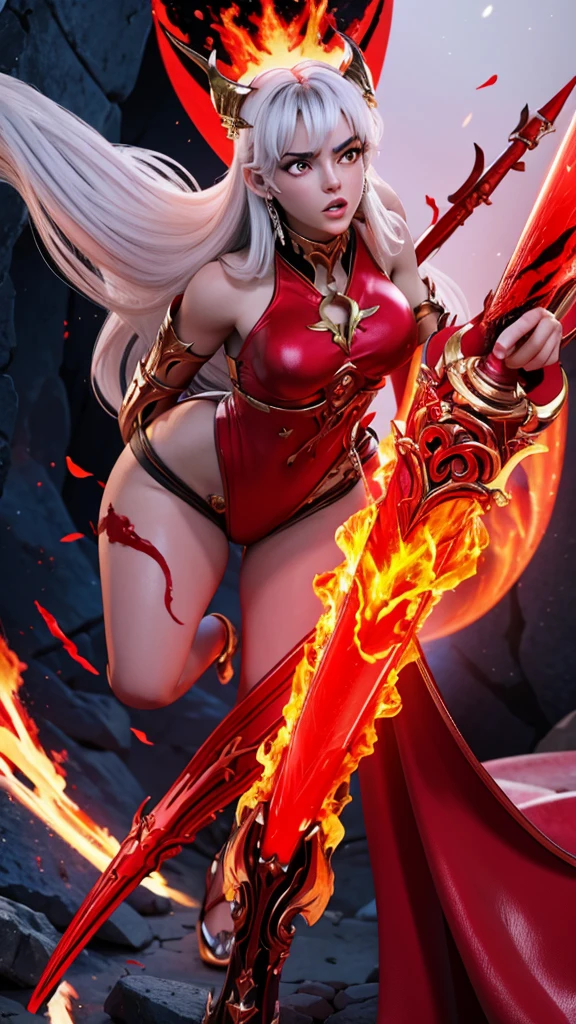 espada do inferno, uma espada vermelha e preta com uma aura maligna ao seu redor, com o rei do inferno musculoso, com asas escuras segura a espada, 8k image 