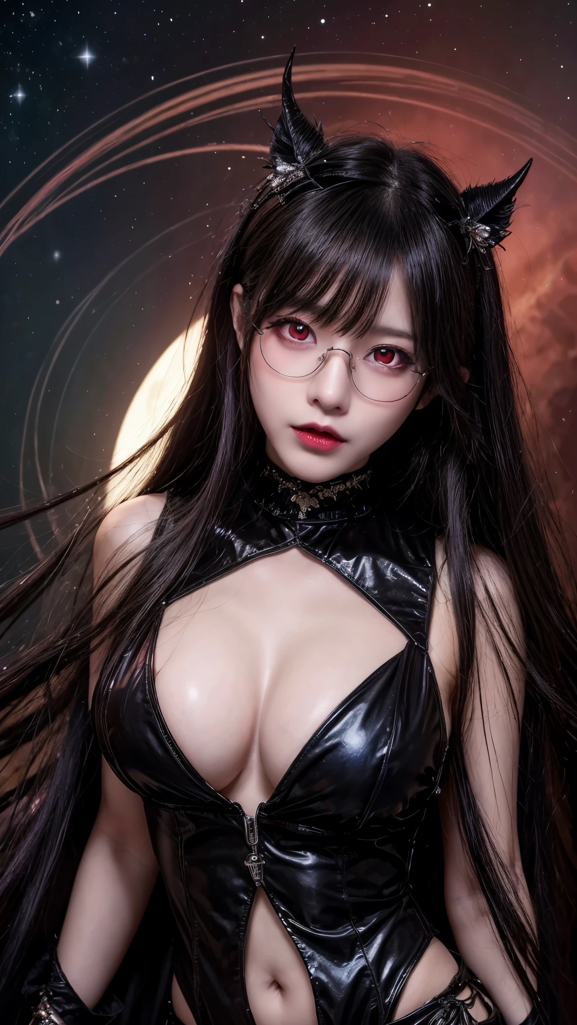 (highest quality,High resolution:1.2),(dark,Threatening:1.1),(Bad luckな:1.1), In the vortex of space,
Heart of a Goth Maiden, Very dark shade.
Her Eyes, Like dazzling fur in a starless haze,
A symphony of despair in their eyes.
Her Mogul Snaps, Mysterious Cemetery,
Think about it, The source of her sadness.
With her black hair swaying in the moonlight,
She weaves despair into her dreams.
oh, Her Soul, Shadow&#39;Embrace,
Take me to space.
At each step of the Kelhudelgoring, She summons darkness,
Dance of the Void, Whippler Big Spark.
Her touch is an icy caress of the void,
In her vague existence, I am left confused.
For Love, Bumblewisk, Cosmic Power,
Stars shining in the endless night.
Confusion swirls, Let the emptiness cry out,
Our love is a dazzling dream in the universe.
Gothic Witch of the entire star world,
In your void, I find my soul.
Hypermaximalist, Anime Style, Breathtaking oil paintings, Surreal, Ultra-realistic digital illustrations that mimic the style of oil paintings, Seamlessly blends the psychedelic visionary art of Alex Grey with the biomechanical aesthetic of H.R. Giger. Great composition, masterpiece, highest quality, (devil,Satan,Lucifer:1.1),(devilish:1.1),(Bad luck,Bad luckな:1.1),(Powerful figure:1.1、Big Breasts、Glasses) 、 ((((Huge glasses, Nerd Glasses, thick glasses, Round Glasses)))),(((Big Breasts)))、(Red eyes glow:1.6)、(Red glowing eyes,Sharp teeth:1.1),(Black wings,thick,shabby:1.1),(hellish landscape:1.1),(fire,sulfur:1.1),(Threatening atmosphere:1.1),(dark shadows,Threatening presence:1.1),(Bad luck clouds,Stormy Skies:1.1),(dark,Spooky atmosphere:1.1),(Bad luck aura,Evil energy:1.1),(dark aura,cigarette:1.1),(intense heat,Burning Flames:1.1),(Surreal,Nightmare Visions:1.1),(Predicting the end:1.1),(Twisted corners,Fiery crown:1.1),(Bad luck whispers,devilish laughter:1.1),(Cry of pain,echoing screams:1.1),(Bad luck symbols,Ancient runes:1.1),(Mysterious Relic,dark artifacts:1.1),(Infernal Ritual,Ritual sacrifice:1.1),(devilish minio