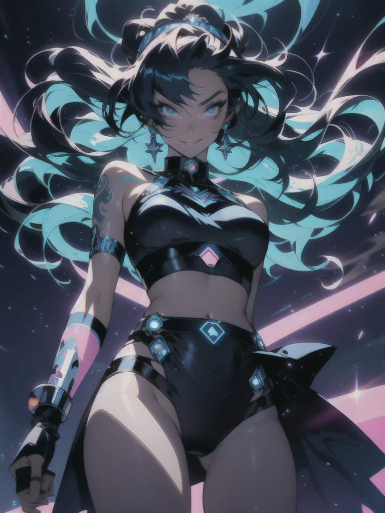 (extremely detailed CG unity 8k wallpaper), (ultra-detailed), masterpiece, best quality, 1girl, starfighter, galaxy background, looking at viewer, standing