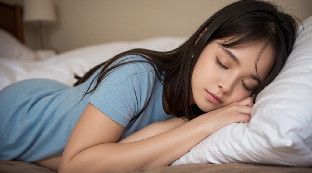 beautiful young girl sleeping on bed