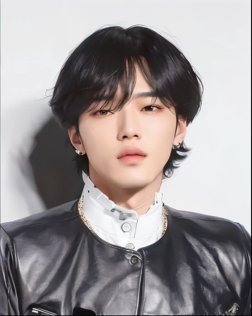 Asian man looking stylish in a black leather jacket and a white collared shirt, hyung tae, taken at the beginning of 2020, Yoongi de cabelo preto, Jimin, com cabelo curto, park de mim, Hong junho hyung, Yanjun Chengt, Steven Jung, de mim, hyung tae kim, Hwang se-é, Tae June Kim