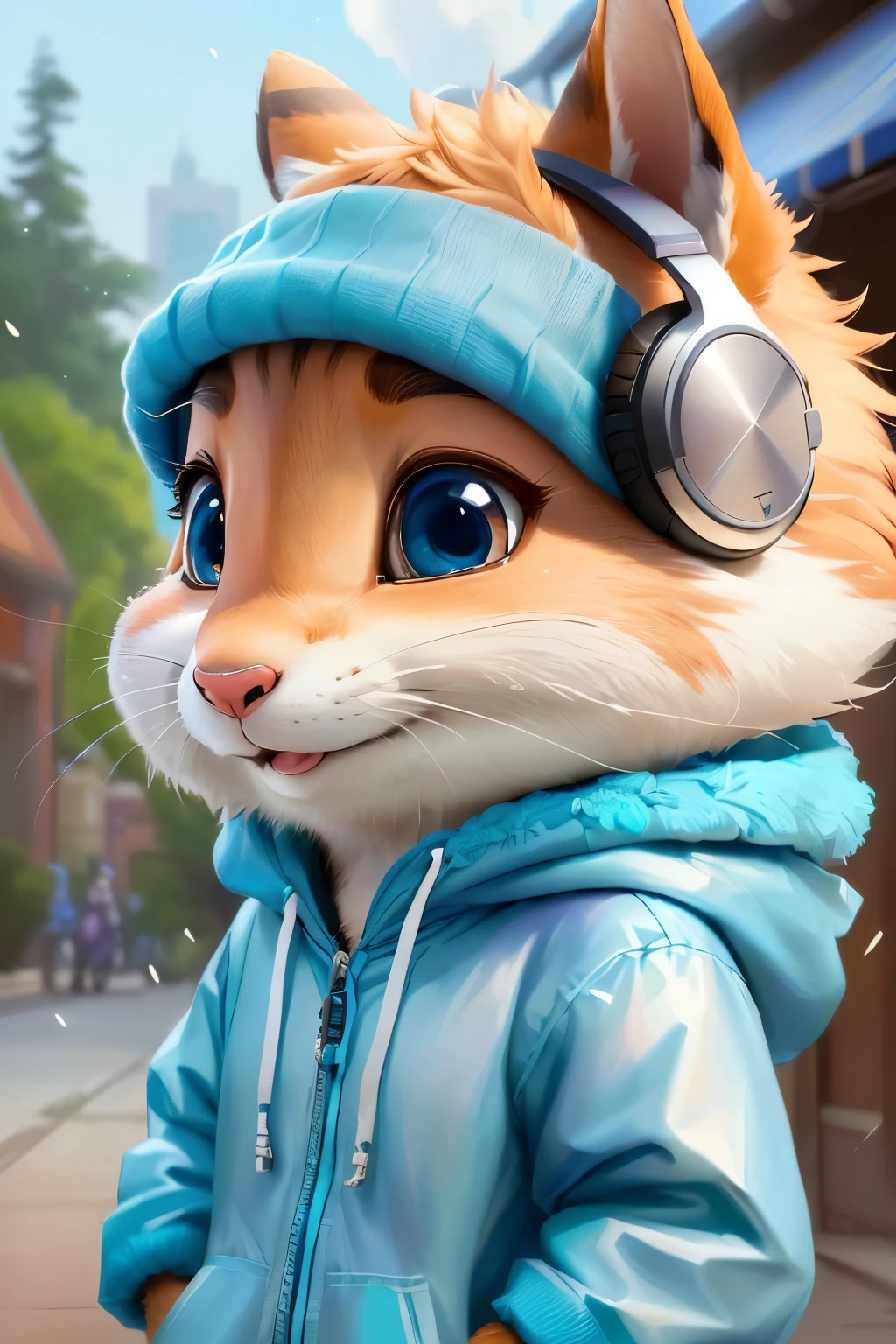 有一只戴着耳机和穿着夹克的Cartoon猫, Cute numbers, a portrait of Judy Hopps, In Zootopia, Judy Hopps, Judy Hopps from zootopia, Profile picture 1024px, High quality wallpapers, cartoon, 疯狂Zootopia style, Zootopia movie style, Zootopia style, Cartoon, Lovely and detailed digital art
