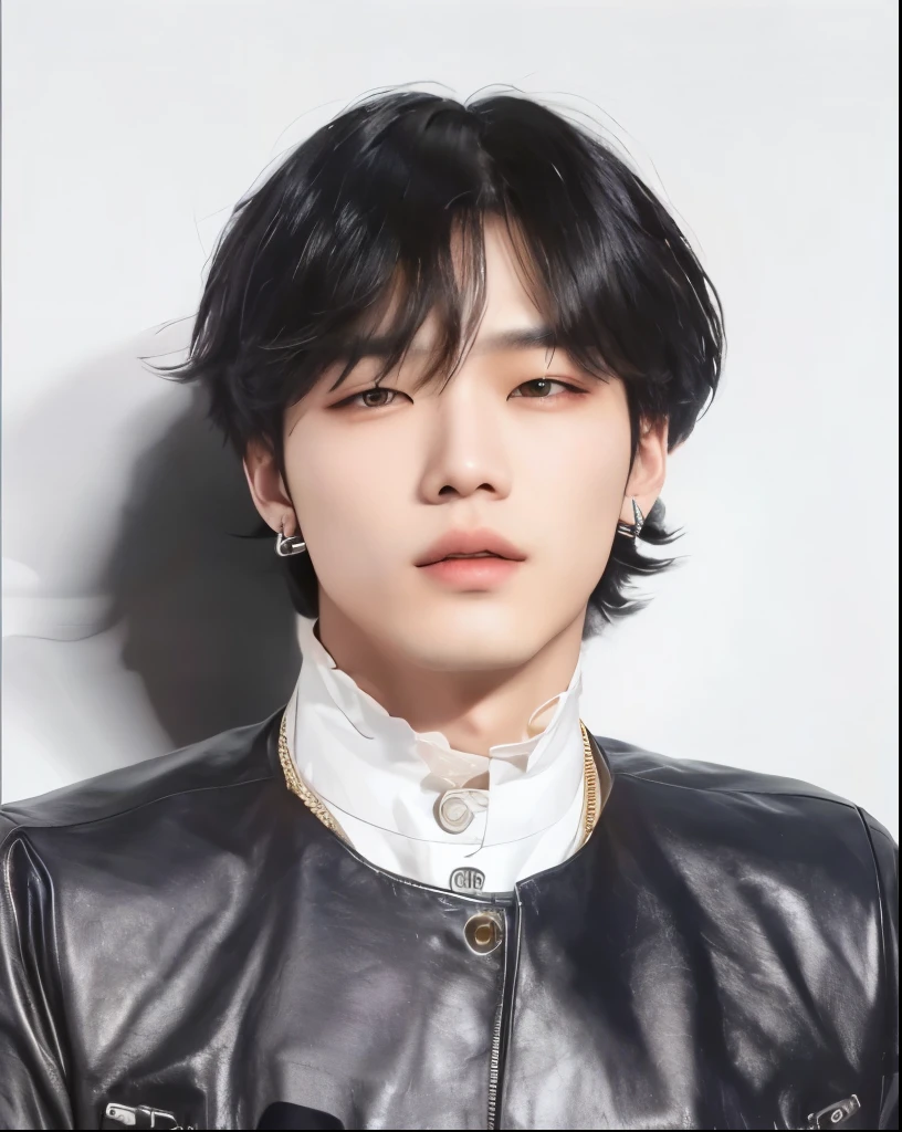 Asian man looking stylish in a black leather jacket and a white collared shirt, hyung tae, taken at the beginning of 2020, Yoongi de cabelo preto, Jimin, com cabelo curto, park de mim, Hong junho hyung, Yanjun Chengt, Steven Jung, de mim, hyung tae kim, Hwang se-é, Tae June Kim