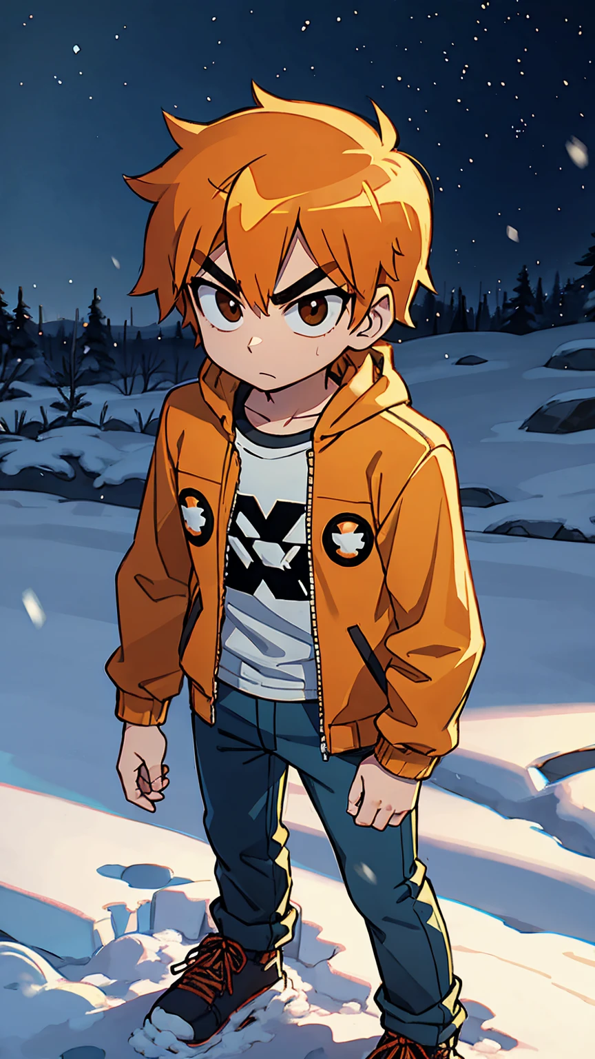 Scott Pilgrim Takes Off A Boy Scott Pilgrim Orange Hair Shirt Jacket Thick Eyebrows Canada Standing Alone in the Snow